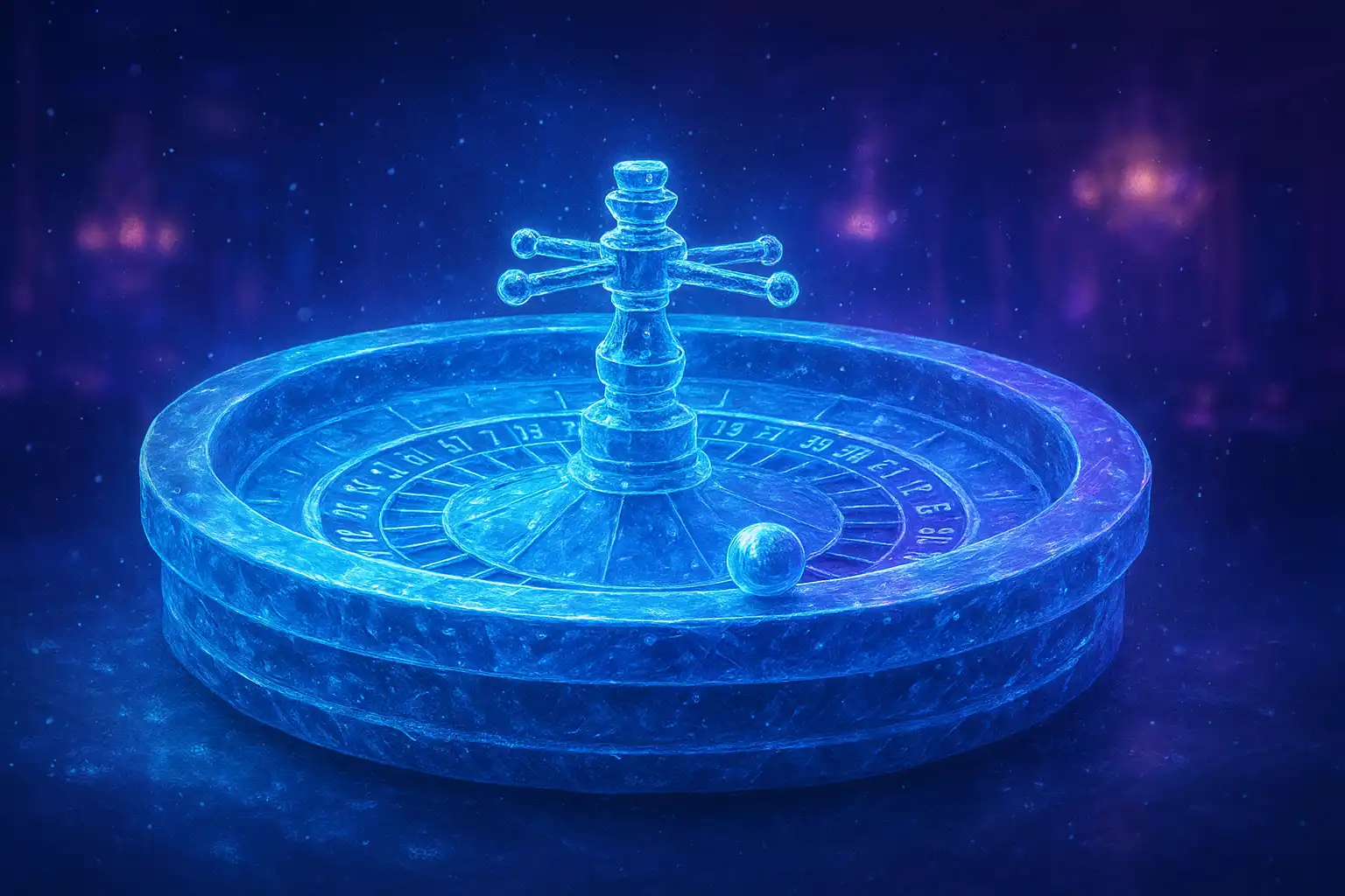 Crystal roulette wheel glowing with frost and aurora light at Betarctica